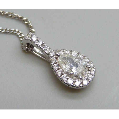 7054 - An 18ct gold and pear shaped diamond pendant on a fine 18ct white gold chain, 0.5ct weight, 2.7g, ch... 