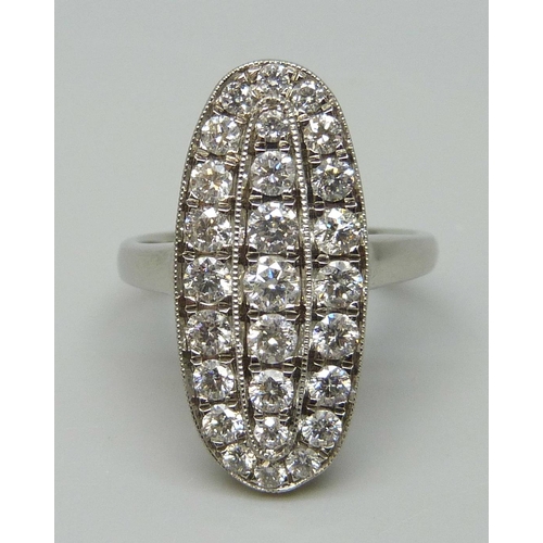 7058 - A platinum Art Deco style diamond cluster 'plaque' ring, estimated total diamond weight 1.50 carat, ... 