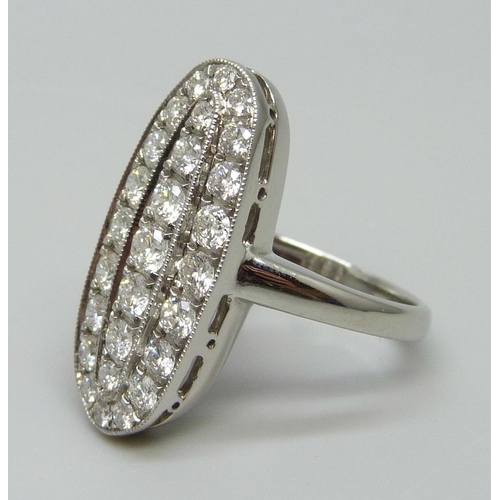 7058 - A platinum Art Deco style diamond cluster 'plaque' ring, estimated total diamond weight 1.50 carat, ... 