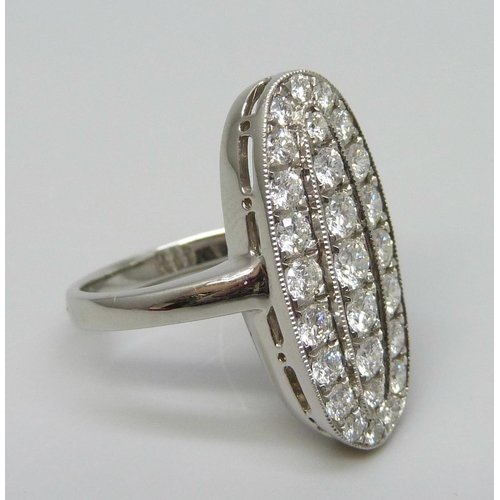 7058 - A platinum Art Deco style diamond cluster 'plaque' ring, estimated total diamond weight 1.50 carat, ... 