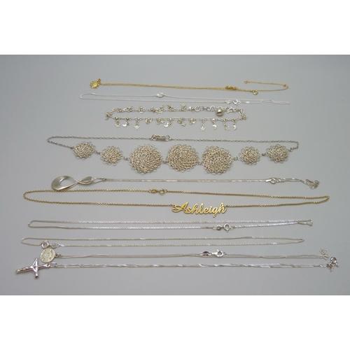 7088 - Ten 925 silver necklaces and bracelets