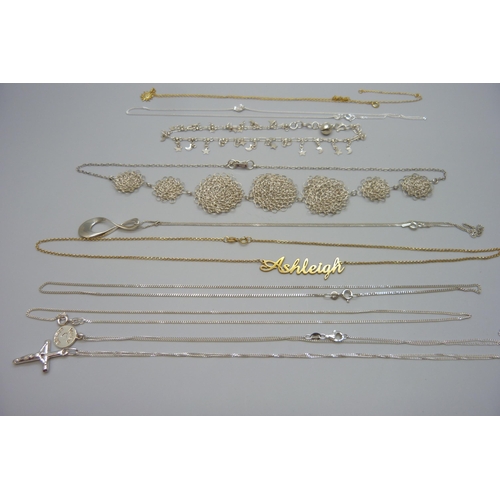 7088 - Ten 925 silver necklaces and bracelets