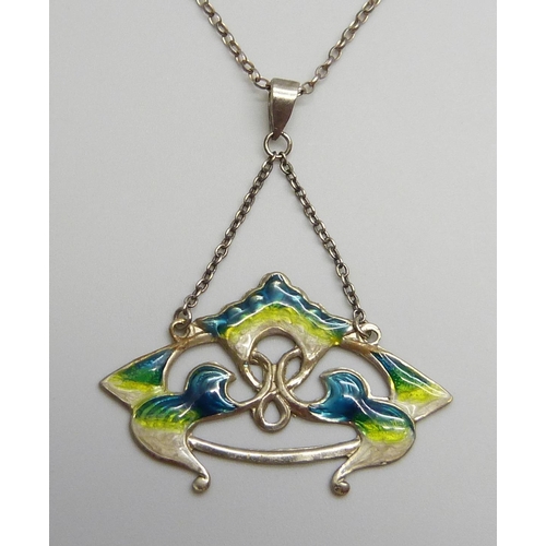 7097 - A silver and enamelled necklace, stamped 950 and MB