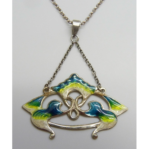 7097 - A silver and enamelled necklace, stamped 950 and MB