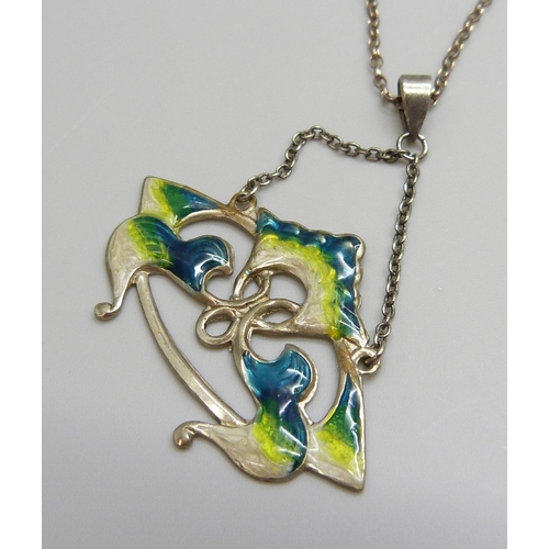 7097 - A silver and enamelled necklace, stamped 950 and MB