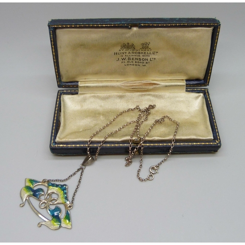 7097 - A silver and enamelled necklace, stamped 950 and MB