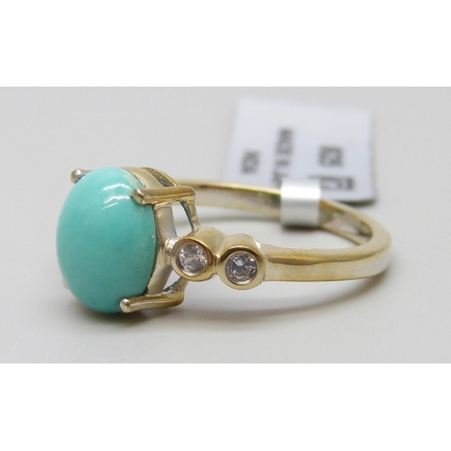 7103 - A silver gilt turquoise and topaz ring, R