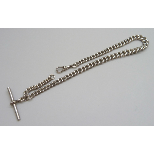 7113 - A silver Albert chain, each graduated link marked, 46g, 30cm clip to T-bar