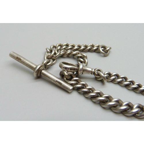 7113 - A silver Albert chain, each graduated link marked, 46g, 30cm clip to T-bar