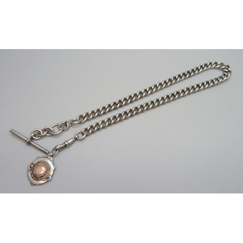 7114 - A silver Albert chain and fob, each link marked, 83g, 41cm