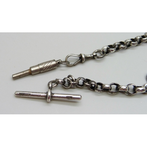 7138 - A silver watch chain with hammered effect links, 22g