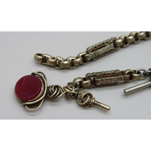 7159 - A metal fancy link Albert chain with swivel fob, (lacking clip)