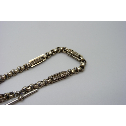 7159 - A metal fancy link Albert chain with swivel fob, (lacking clip)