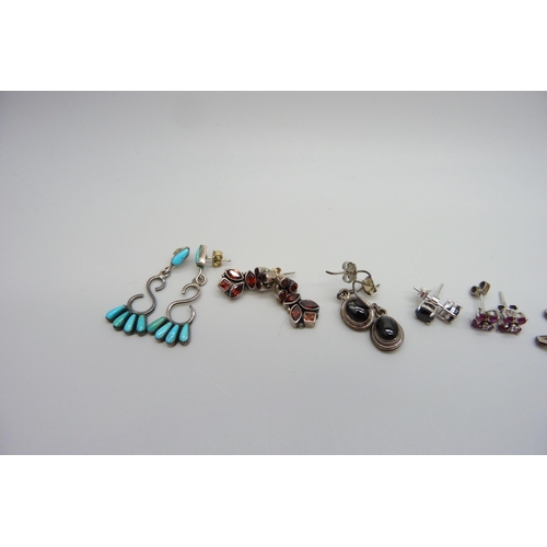 7166 - A collection of silver earrings, seven pairs