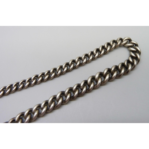 7172 - A silver Albert chain, each graduated link marked, 44g, 31cm