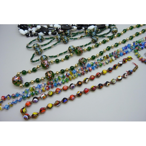 7180 - A collection of vintage glass bead jewellery and a cloisonne necklace