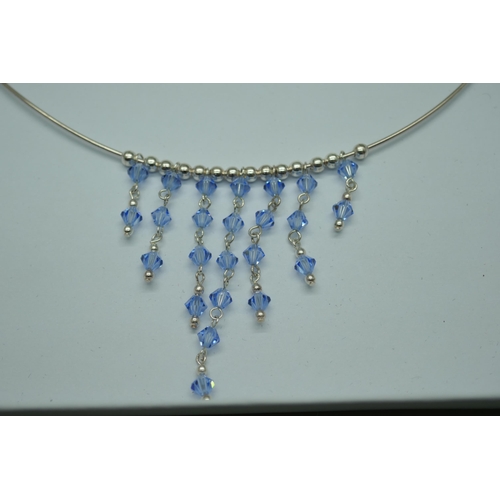 7227 - Silver collar necklace with crystals, 6.7g