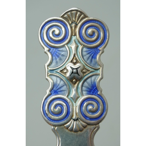 7343 - A Norwegian Arts and Crafts silver and enamel spoon, K.A., also with Swedish silver import mark, 11.... 