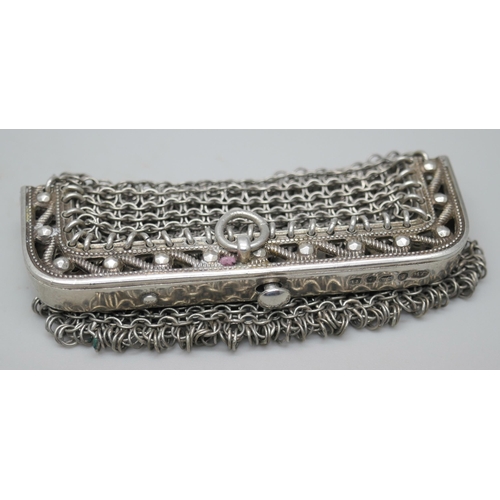 7346 - A George III silver misers purse, J. Wilmore, Birmingham 1811, 30g, 6cm wide