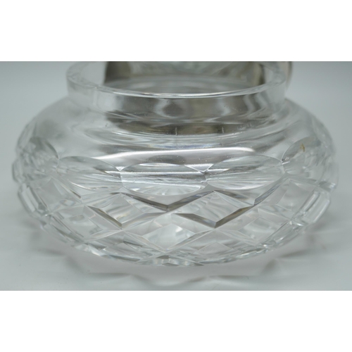 7353 - A silver topped glass powder jar with mirror in the lid, Birmingham 1974