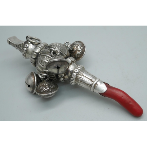 7356 - A Victorian silver rattle, Birmingham 1875