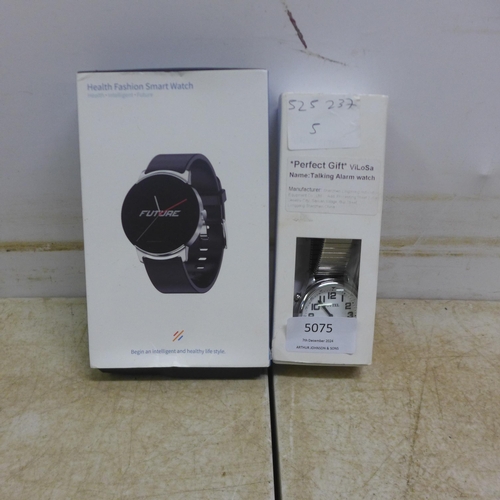 5075 - A boxed Smart Life smartwatch and a Vilosa talking alarm watch