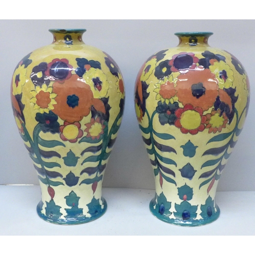 2001 - A pair of Royal Cauldon vases, marked Cairo Ware, Chioggia Mercury on the base, one with chip to rim... 