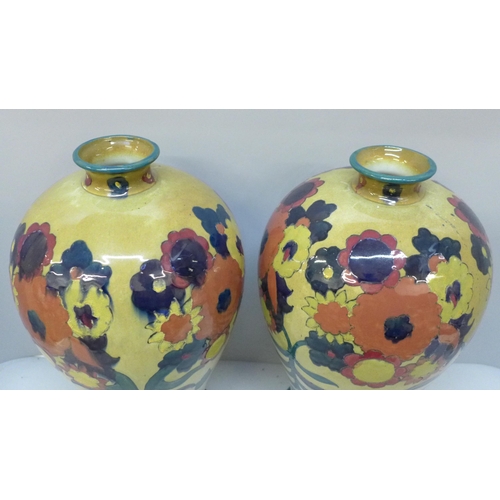 2001 - A pair of Royal Cauldon vases, marked Cairo Ware, Chioggia Mercury on the base, one with chip to rim... 