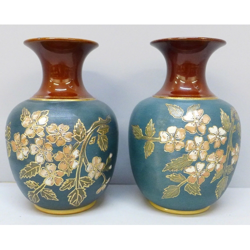 2002 - A pair of Lovatts Langley leadless glaze vases, decorated with flowers, 15cm