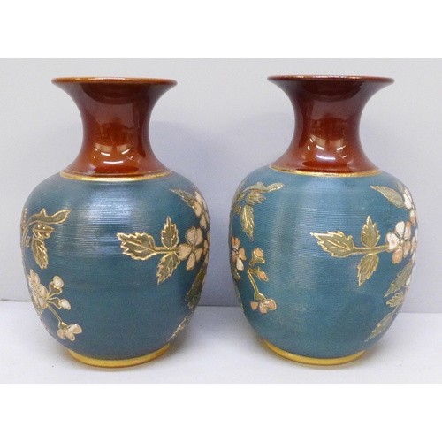 2002 - A pair of Lovatts Langley leadless glaze vases, decorated with flowers, 15cm