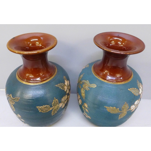 2002 - A pair of Lovatts Langley leadless glaze vases, decorated with flowers, 15cm