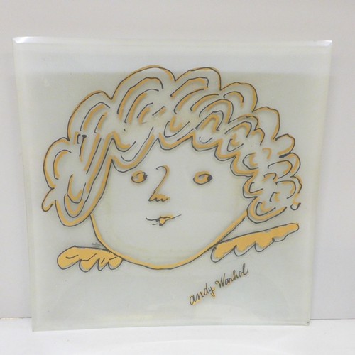 2005 - An Andy Warhol painted glass dish by Rosenthal Studio-Line, a/f chip to two corners, 29.5cm