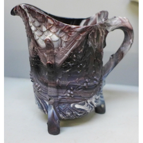 2010 - A slag glass jug, an oriental lidded ginger jar, small chip to rim of lid and a 19th Century teapot,... 