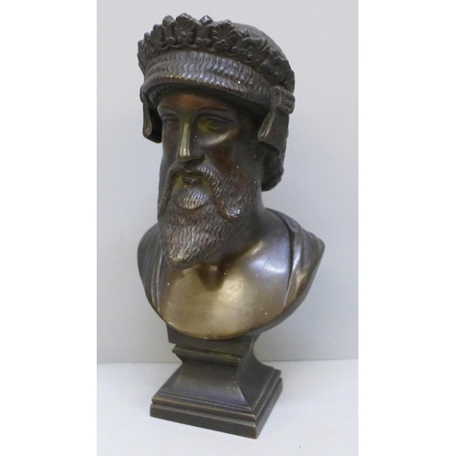 2024 - A small bronze bust of Jupiter, 17.5cm