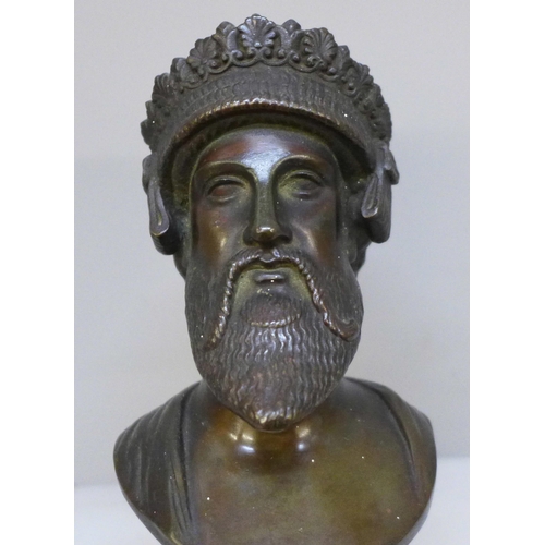 2024 - A small bronze bust of Jupiter, 17.5cm