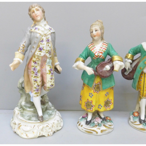 2026 - Two pairs of continental figures, one pair with gold anchor mark, female musician a/f