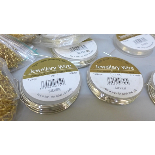 2045 - 10 pack jewellery wire, 4 mtrs and 1400 pairs fish hook for earrings or necklace