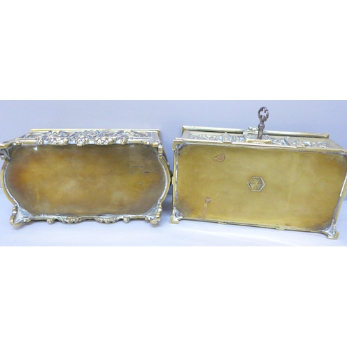 2050 - Two small solid brass caskets, 14cm wide