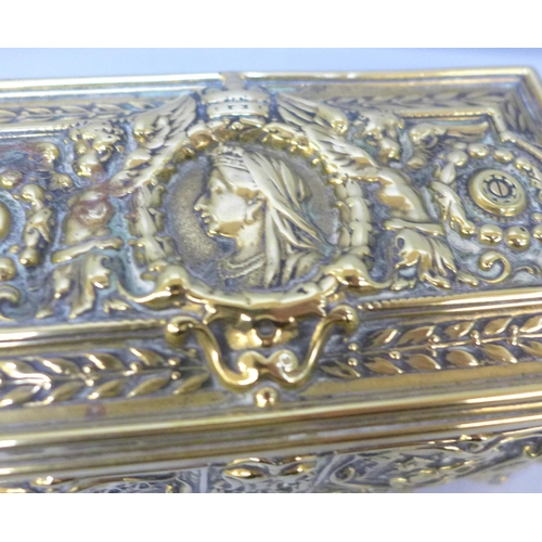 2050 - Two small solid brass caskets, 14cm wide