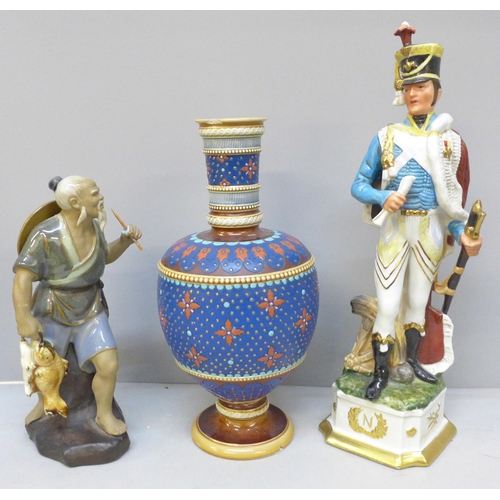 2061 - A Mettlach vase, a/f, a figure of a soldier and one other figure