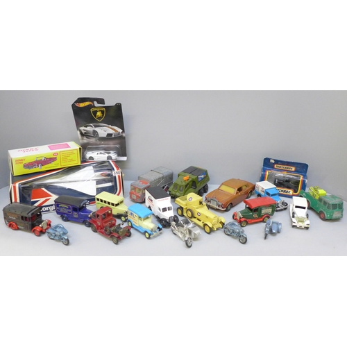 2066 - A box of die-cast model vehicles including Corgi Concorde, boxed and Dinky toys