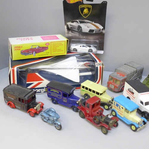 2066 - A box of die-cast model vehicles including Corgi Concorde, boxed and Dinky toys