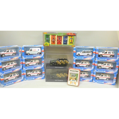 2075 - Fifteen boxed model vehicles including Junior Rescue Cararama Ambulances and two military vehicles