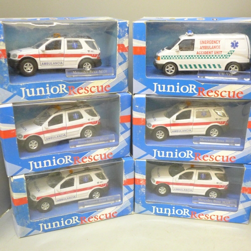 2075 - Fifteen boxed model vehicles including Junior Rescue Cararama Ambulances and two military vehicles