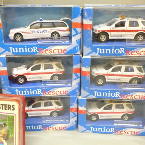 2075 - Fifteen boxed model vehicles including Junior Rescue Cararama Ambulances and two military vehicles