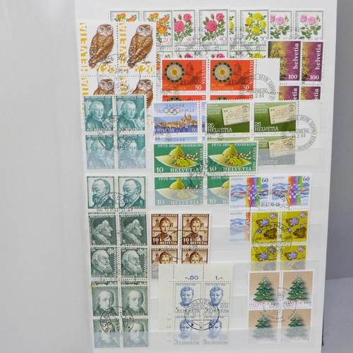 2088 - Stamps; a stockbook of fine used Switzerland stamps, mainly in blocks of four