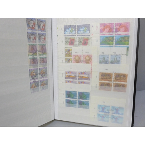 2088 - Stamps; a stockbook of fine used Switzerland stamps, mainly in blocks of four