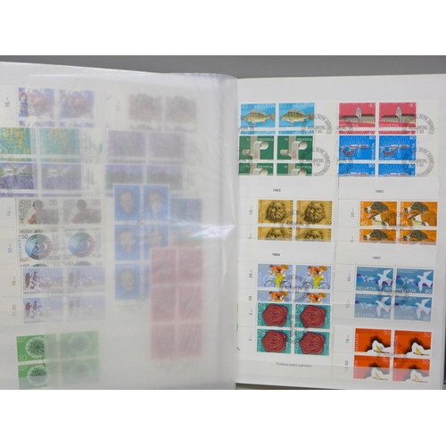 2088 - Stamps; a stockbook of fine used Switzerland stamps, mainly in blocks of four