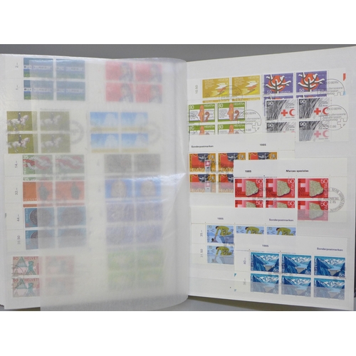 2088 - Stamps; a stockbook of fine used Switzerland stamps, mainly in blocks of four