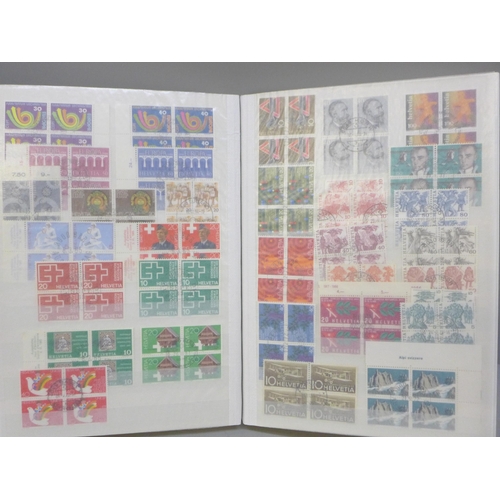 2088 - Stamps; a stockbook of fine used Switzerland stamps, mainly in blocks of four